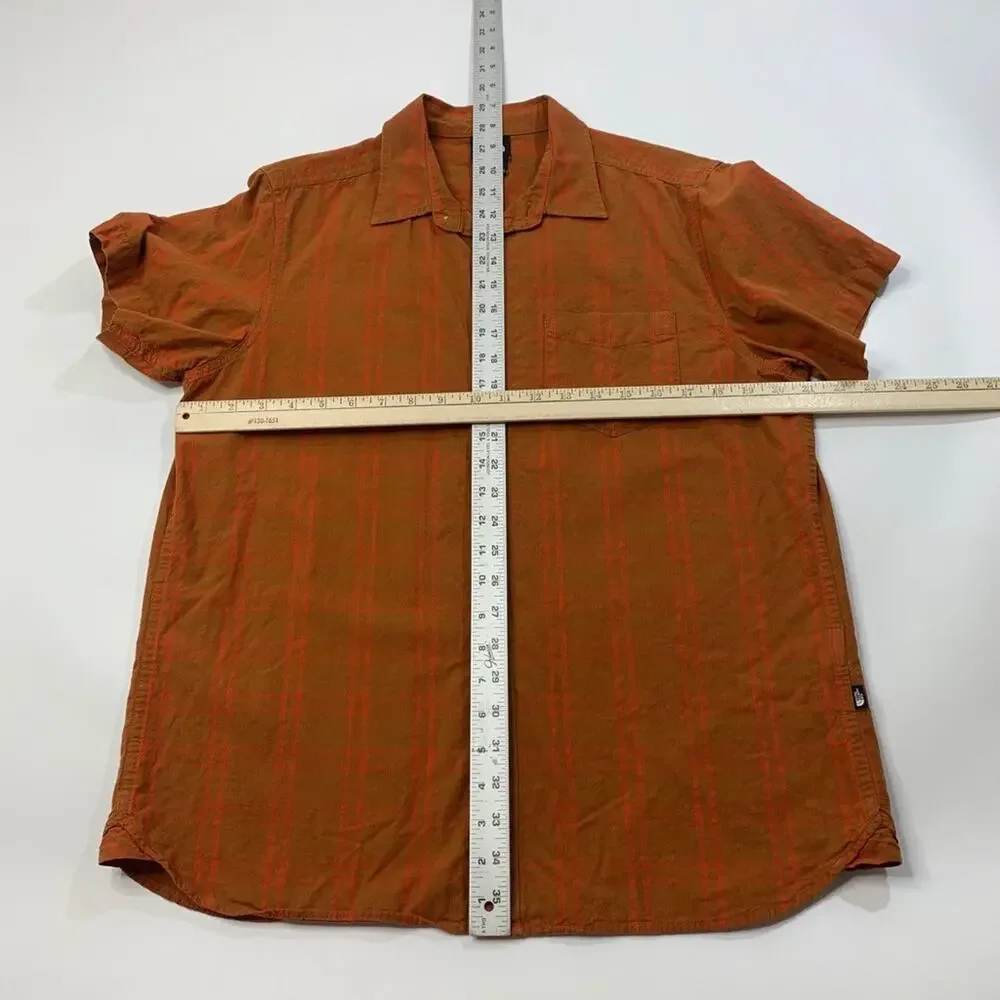 The North Face Shirt Mens Large Spice Coral Cotton Button Up Plaid Short Sleeve